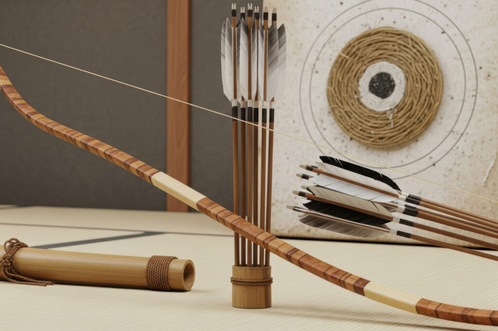 Bild zeigt japanischen Bogen und Pfeile zum Thema Kyudo